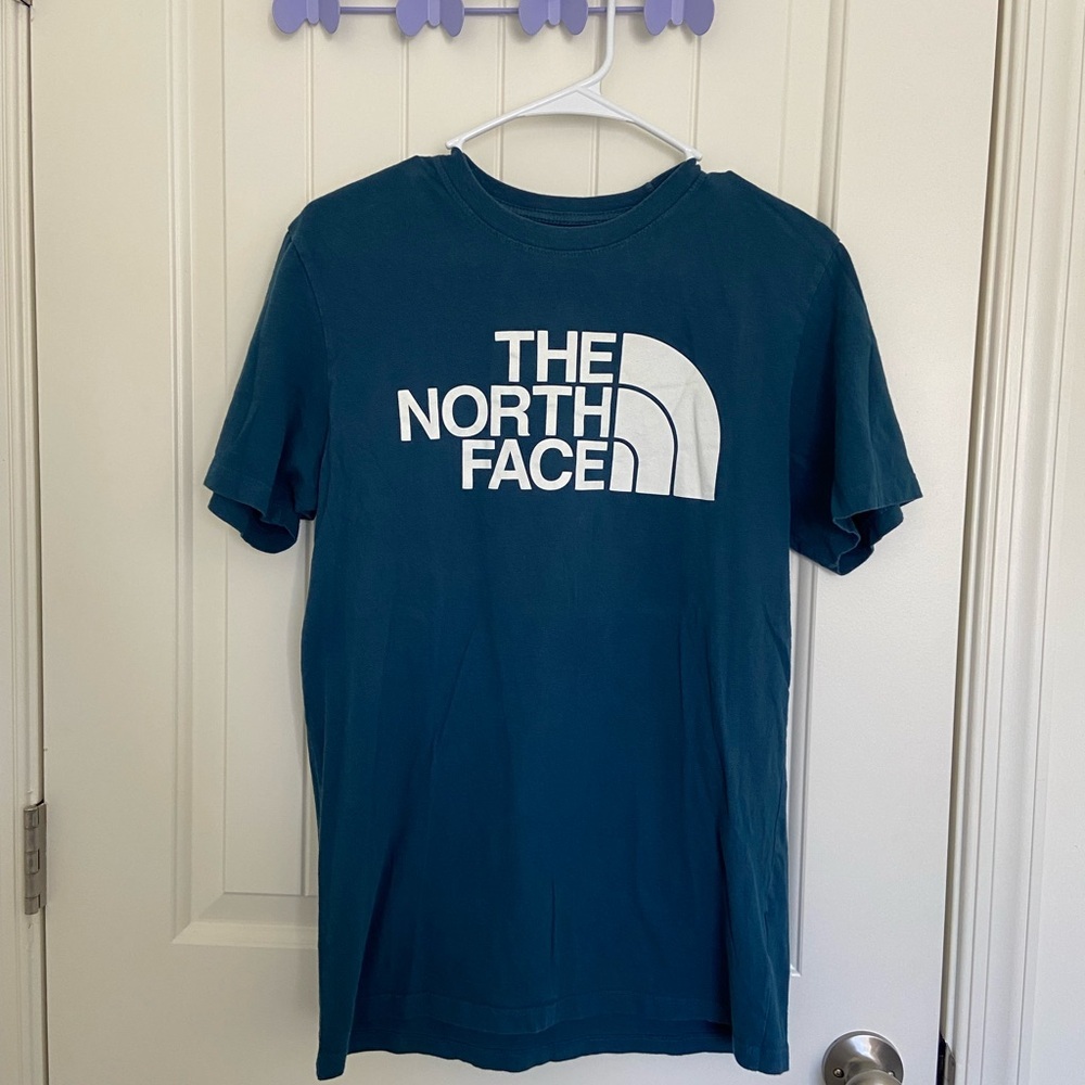 EUC The North Face men’s blue white‎ logo decal tshirt small
